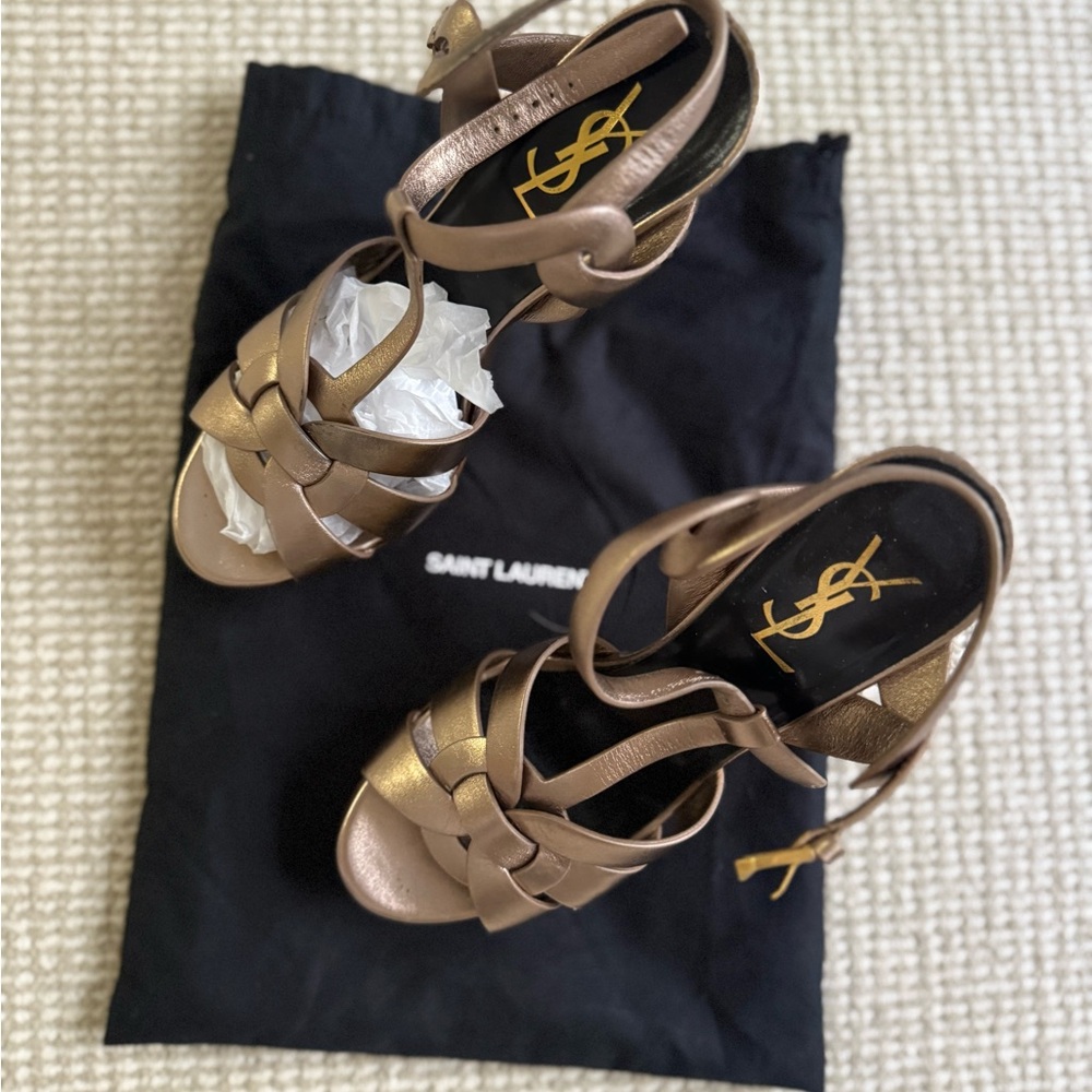 Saint Laurent Women's Bronze Strappy Heels